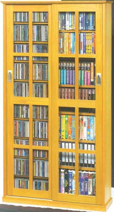 Leslie Dame MS-700 Mission Multimedia DVD/CD Storage Cabinet with Sliding Glass Doors, Oak