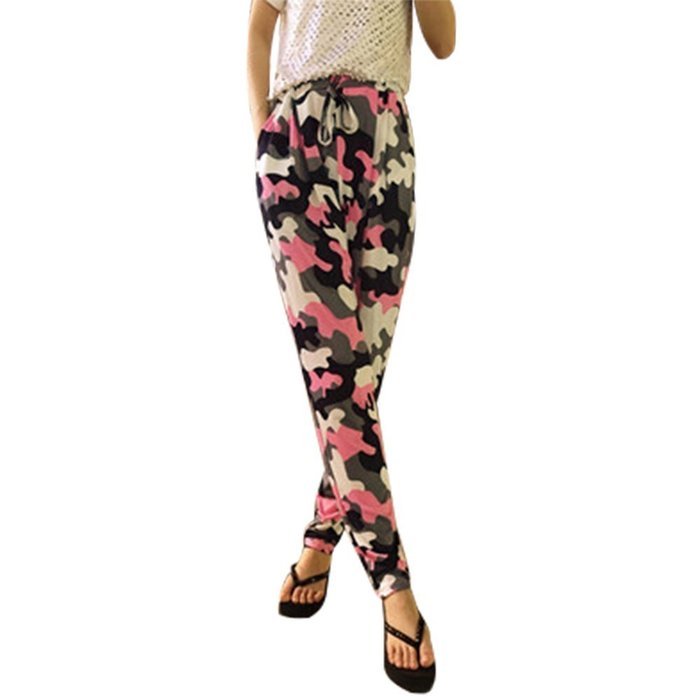 Yaheeda Women's Casual Print Flower Elastic Waistband Wide Leg Narrow Feet Long Chiffon Pants Trousers N13