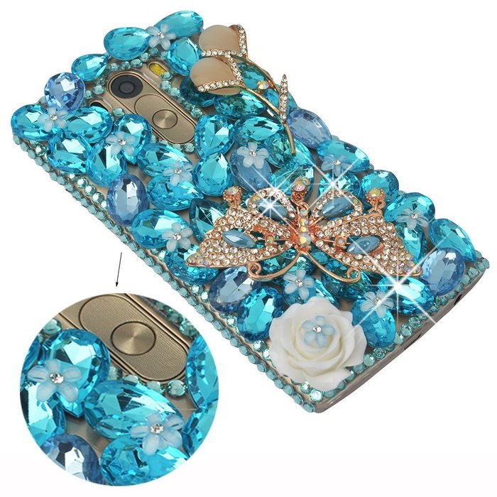 LG G Stylo Case, LG G Stylo Bling Case-Spritech(TM) 3D Handmade Colorful Diamond Bling with Butterfly Flower Decoration... N42