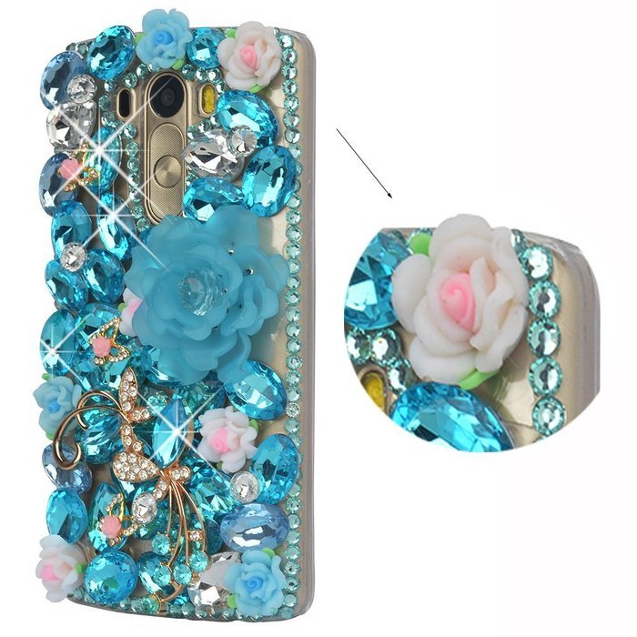 LG G Stylo Case, LG G Stylo Bling Case-Spritech(TM) 3D Handmade Colorful Diamond Bling with Butterfly Flower Decoration... N43