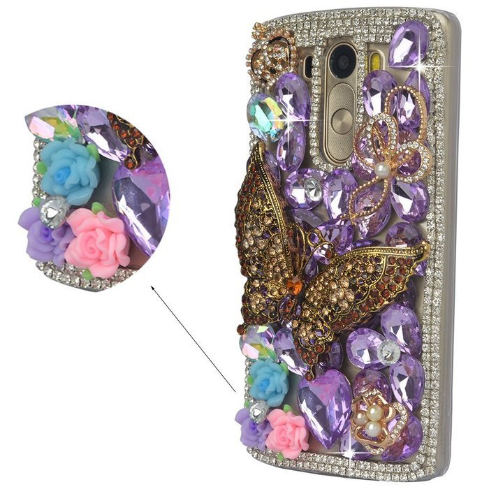 LG G Stylo Case, LG G Stylo Bling Case-Spritech(TM) 3D Handmade Colorful Diamond Bling with Butterfly Flower Decoration... N44