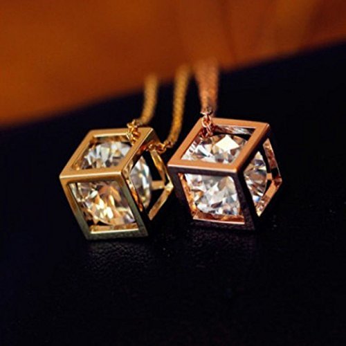 Magic Gold&Silver Cube Crystal Rhinestone Charm Pendant Necklace Chain Lady Gift