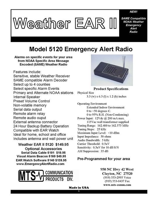Weather Ear II 5120 Emergency Alert Radio