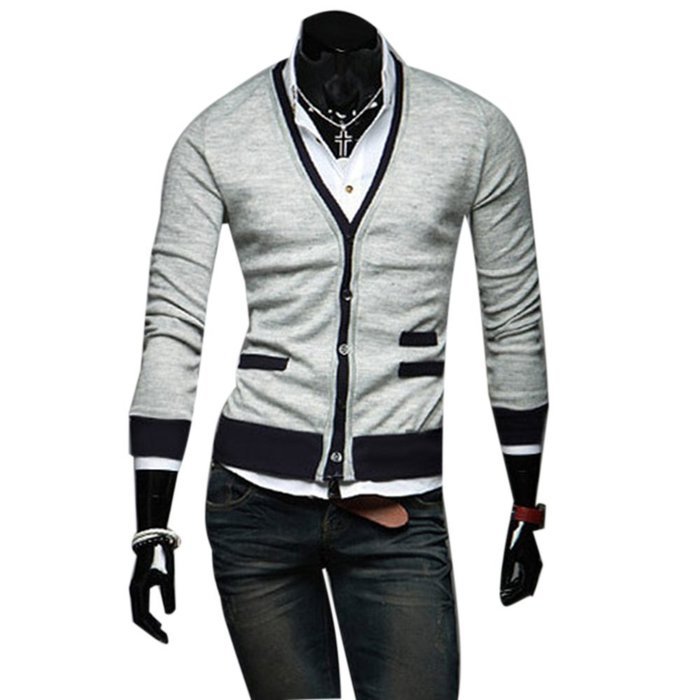 Yaheeda Men's Autumn Casual Long Sleeve Slim Fit Knitted Shawl Collar V-Neck Cardigan N2