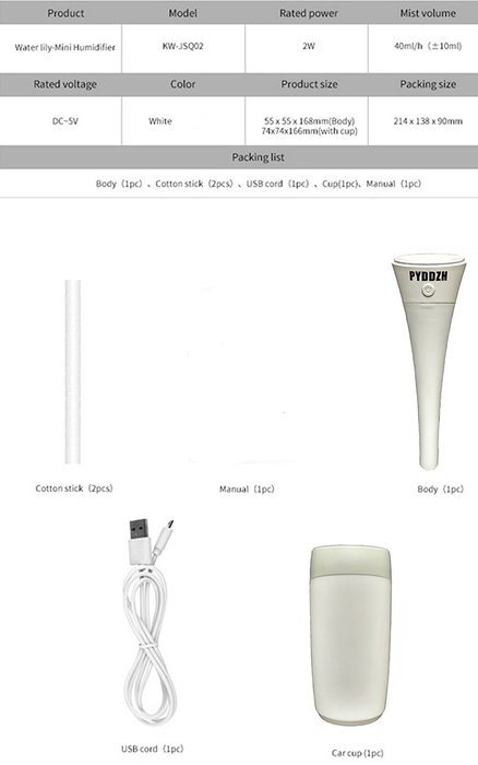 PYDDZH Mini Humidifier USB Wire Controller and Pen Shape, Cool Mist Microporous Type, Travel Humidifier - USB... N14