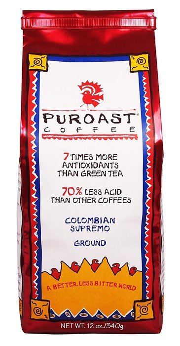 Puroast Low Acid Coffee Colombian Supremo Blend Drip Grind, 12-Ounces Bags (Pack of 2) N3