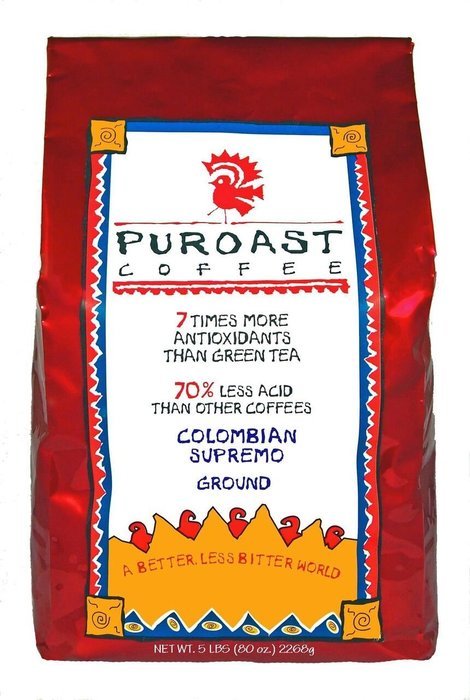 Puroast Low Acid Coffee Colombian Supremo Blend Drip Grind, 12-Ounces Bags (Pack of 2) N4