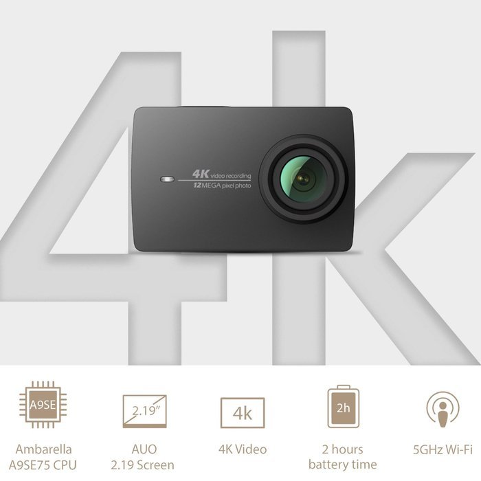YI 4K Action Camera with Selfie Stick & Bluetooth Remote (US Edition) Night Black