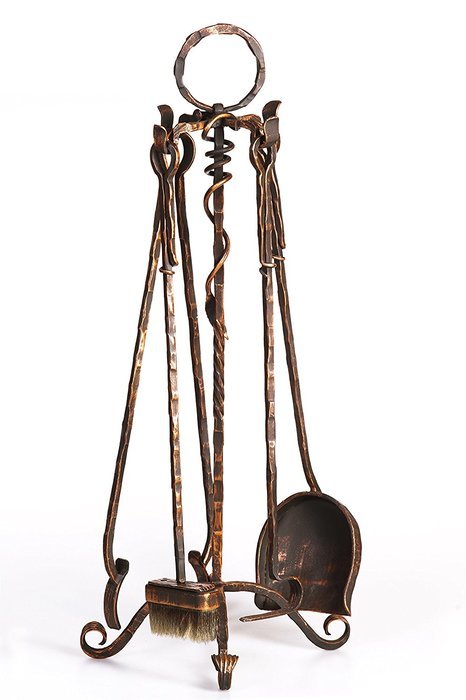 Fireplace set 4 pieces Handmade Hearth Accessories "Nikolaev" Agrik, Finish: Patina