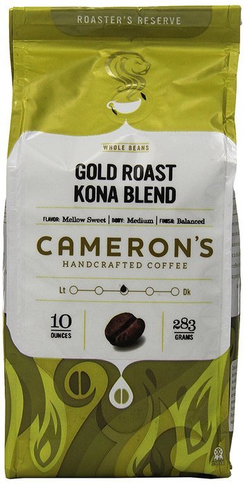 Cameron's Coffee Gold Roast Coffee, Kona Blend, Whole Bean, 10 Ounce