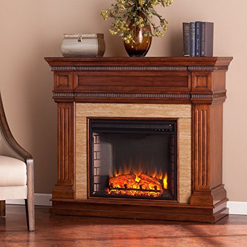 Upton Home Bowen Oak Saddle Stone Look Electric Fireplace N2