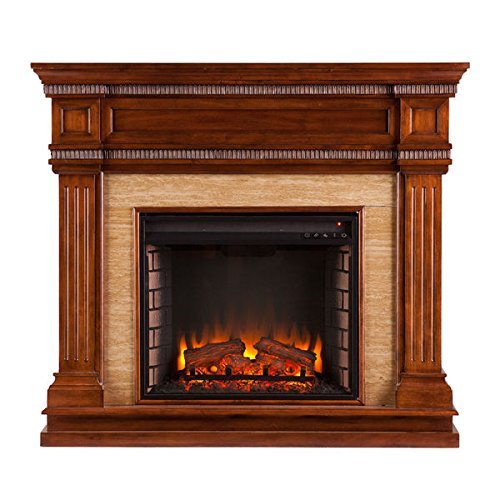 Upton Home Bowen Oak Saddle Stone Look Electric Fireplace N3