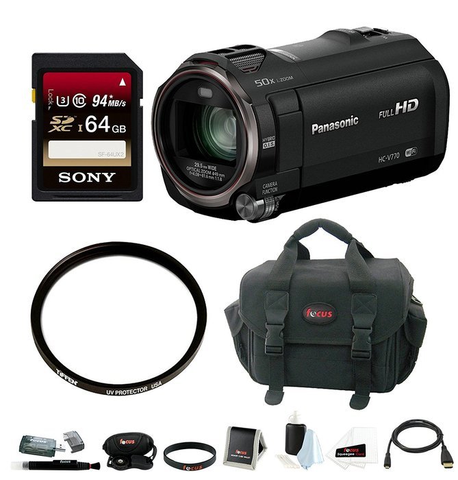 Panasonic HD Camcorder with Wireless Smartphone Twin Video Capture & 64GB SD Card Bundle