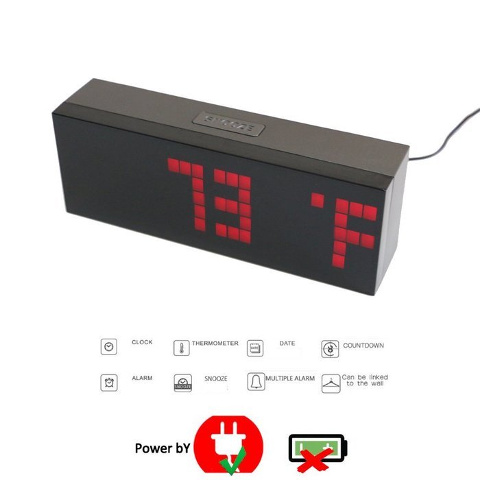 T Tocas Big Numbers Digital LED Snooze Wall Desk Alarm Clock with Countdown, Thermometer ,Calendar (Green LED...