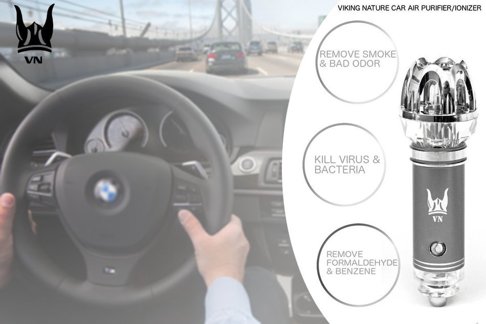 Viking Nature Car Air Purifier / Car Ionizer / Mini Auto Car Gadget Pure Air Odor Cleaner & Smoke Remover (grey) N3