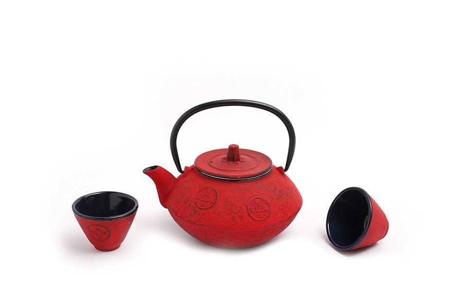 Guro Cast Iron Sigma Teapot 27 Ounce Tea Set (Black) N3