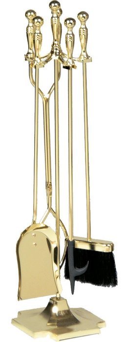 UniFlame 5-Piece Polished Brass Fireset, Polished Brass