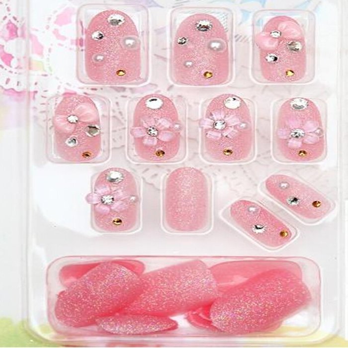 EVTECH(TM) 24 Pcs Nail Decals Floral Bowknot Pearl Diamond Rhinestone Crystal French Artificial Half False Nails... N17