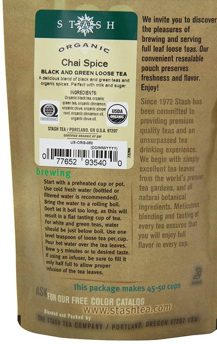 Stash Tea Organic Chai Spice Loose Leaf Tea, 100 Gram Pouch N5