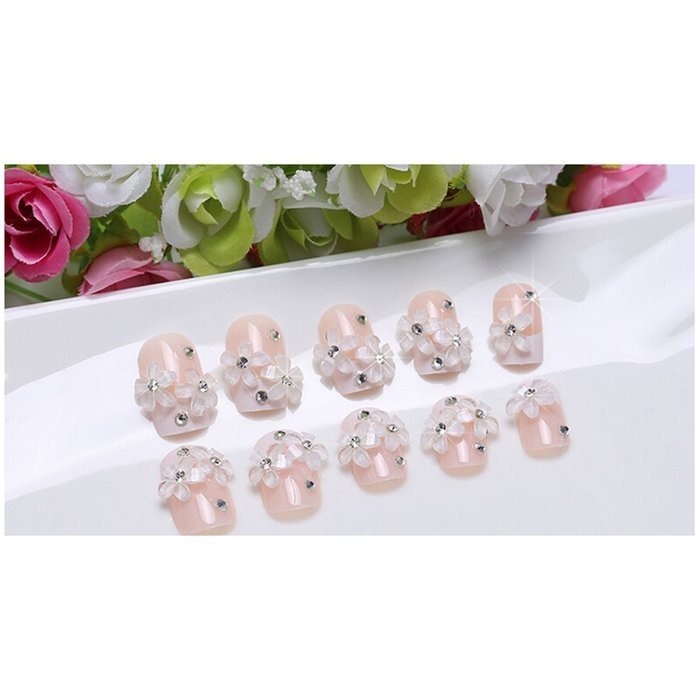 EVTECH(TM) 24 Pcs Nail Decals Floral Bowknot Pearl Diamond Rhinestone Crystal French Artificial Half False Nails... N18