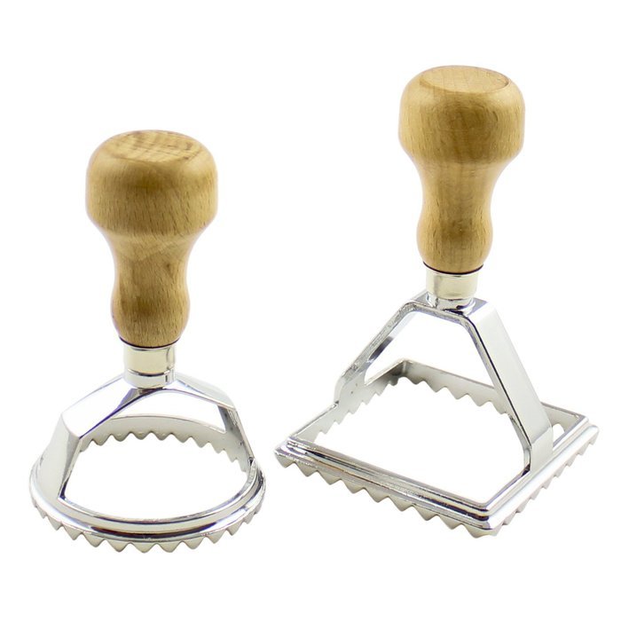 Zoie + Chloe Ravioli Maker Cutter Stamp 2-Set - Round & Square Shape Mold - Large Size Aluminum Press with Natural...