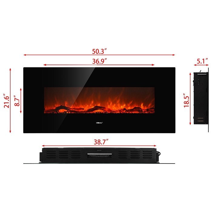 Ollieroo 50" Smokeless Wall Mounted Electric Fireplace New Technologies Health and Safety Black N7