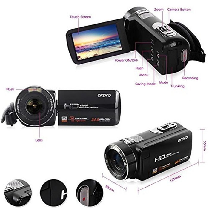 Boblov ORDRO HDV Full HD Digital Video Camera Recorder LCD Touch Screen 1080P 3.0-in Rotatable Camcorder DV DVR... N9