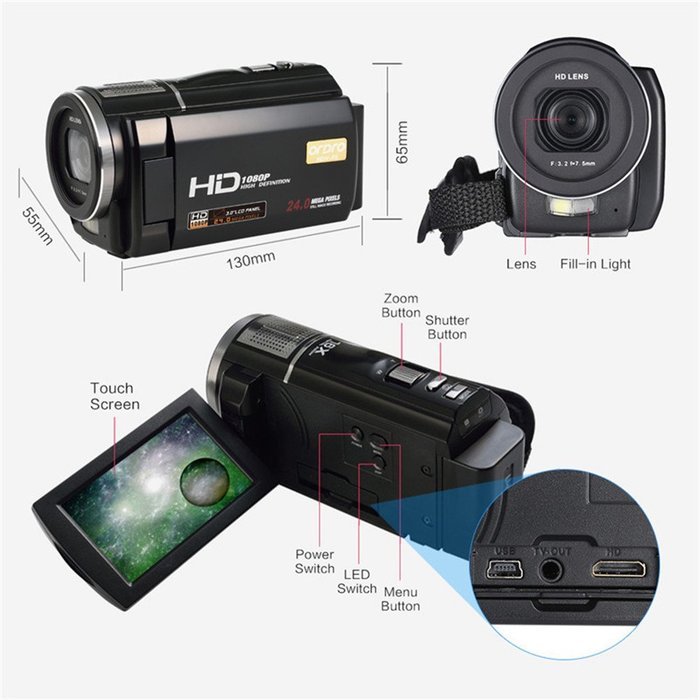 Boblov ORDRO HDV Full HD Digital Video Camera Recorder LCD Touch Screen 1080P 3.0-in Rotatable Camcorder DV DVR... N11
