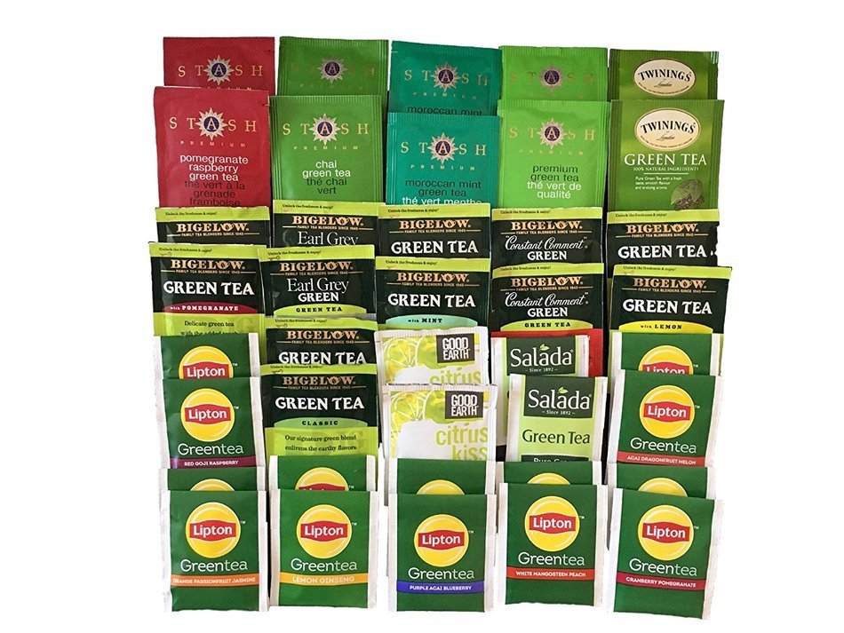 Custom Assorted Green Tea Variety Pack by AtHomePlus-- Good Earth, Salada, Bigelow, Stash, Twining Teas (40 Count... N2