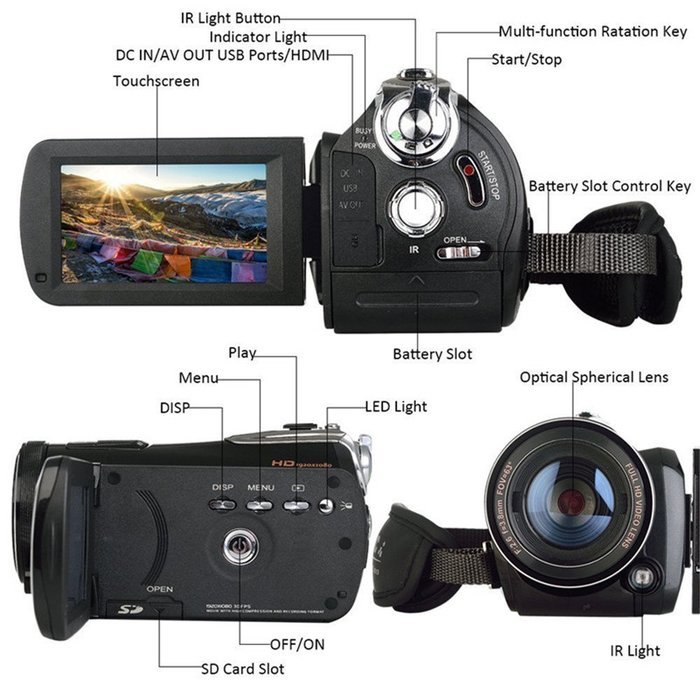 Boblov ORDRO HDV Full HD Digital Video Camera Recorder LCD Touch Screen 1080P 3.0-in Rotatable Camcorder DV DVR... N13