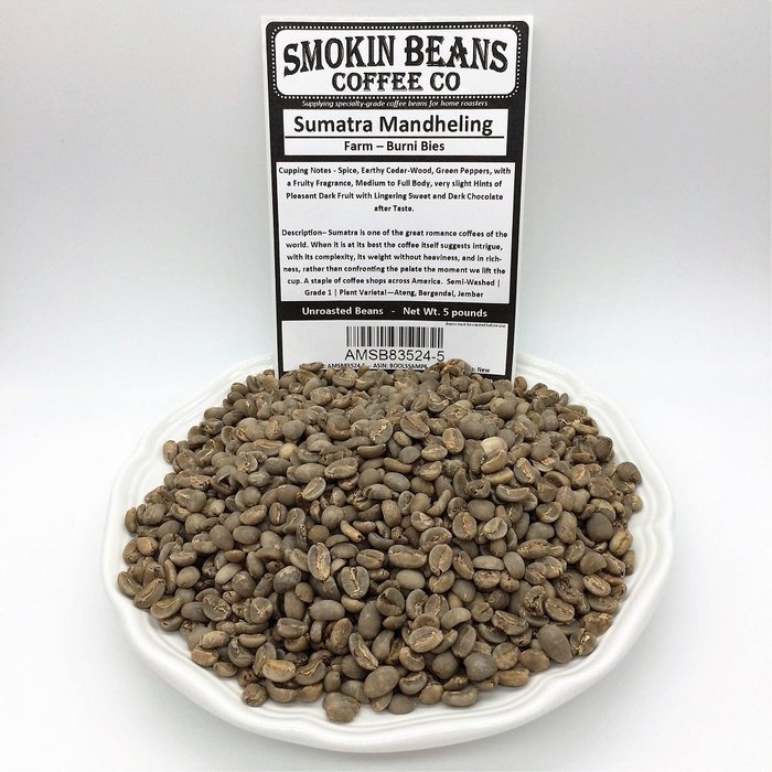 5-pounds &ndash; Sumatra Mandheling &ndash; Green Unroasted Whole Coffee Beans - In a Burlap Bag - For Home Coffee Roasters... N2