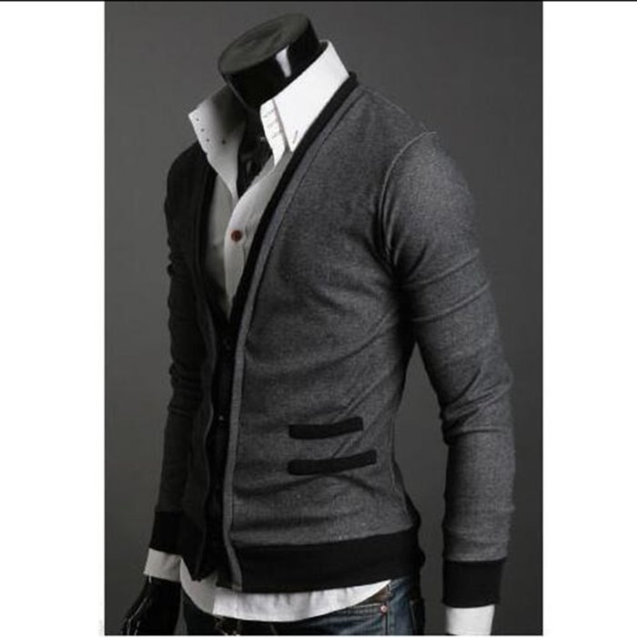Yaheeda Men's Autumn Casual Long Sleeve Slim Fit Knitted Shawl Collar V-Neck Cardigan N5