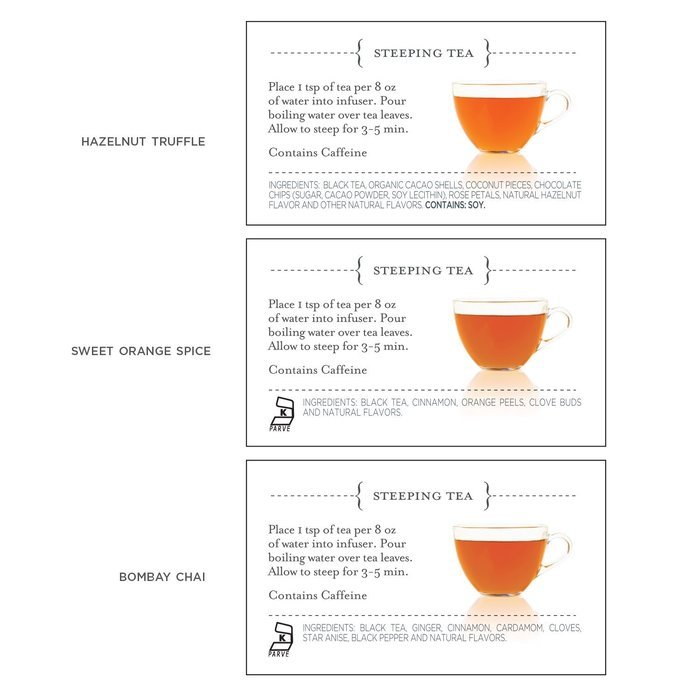 Tea Forte LOOSE LEAF TEA TRIO, 3 Small Tea Tins, Black Tea Sampler - Hazelnut Truffle, Sweet Orange Spice, Bombay... N5