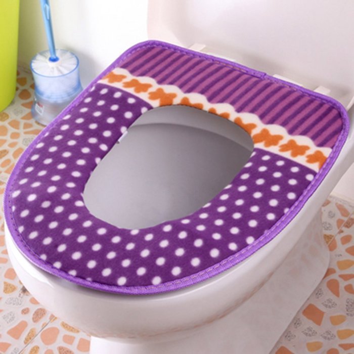 Spritech(TM) Soft Bathroom Warmer Washable Velveteen Cartoon Pattern Toilet Seat Cover Pads Color Random