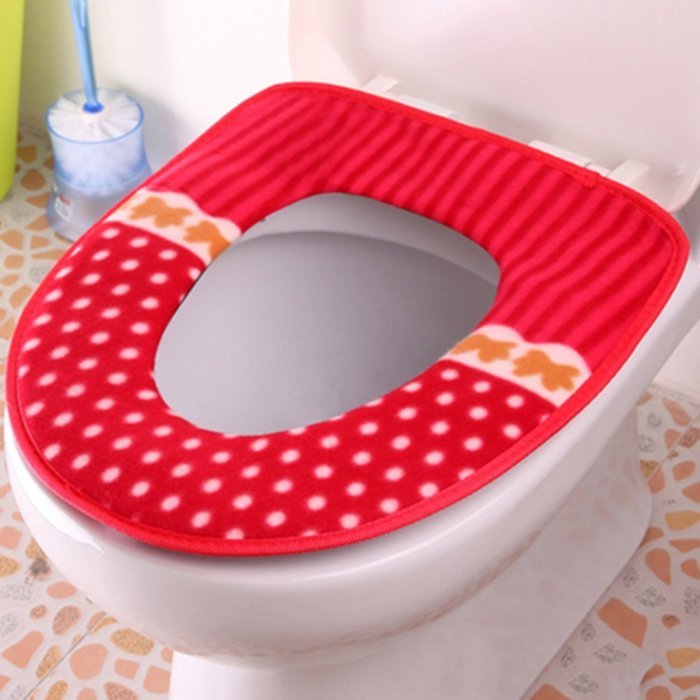 Spritech(TM) Soft Bathroom Warmer Washable Velveteen Cartoon Pattern Toilet Seat Cover Pads Color Random N4