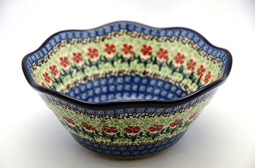 Polish Pottery Bowl - Curvy Edge - 8" - Maraschino