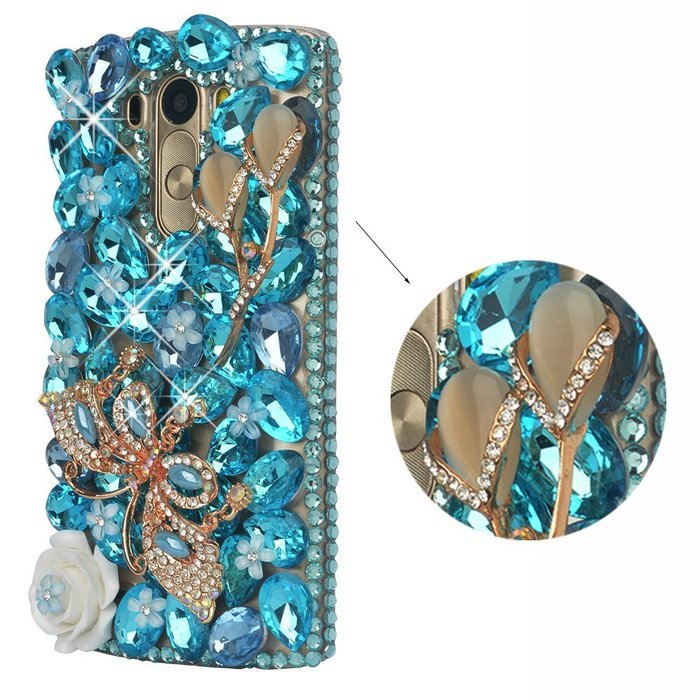 LG G Stylo Case, LG G Stylo Bling Case-Spritech(TM) 3D Handmade Colorful Diamond Bling with Butterfly Flower Decoration... N49