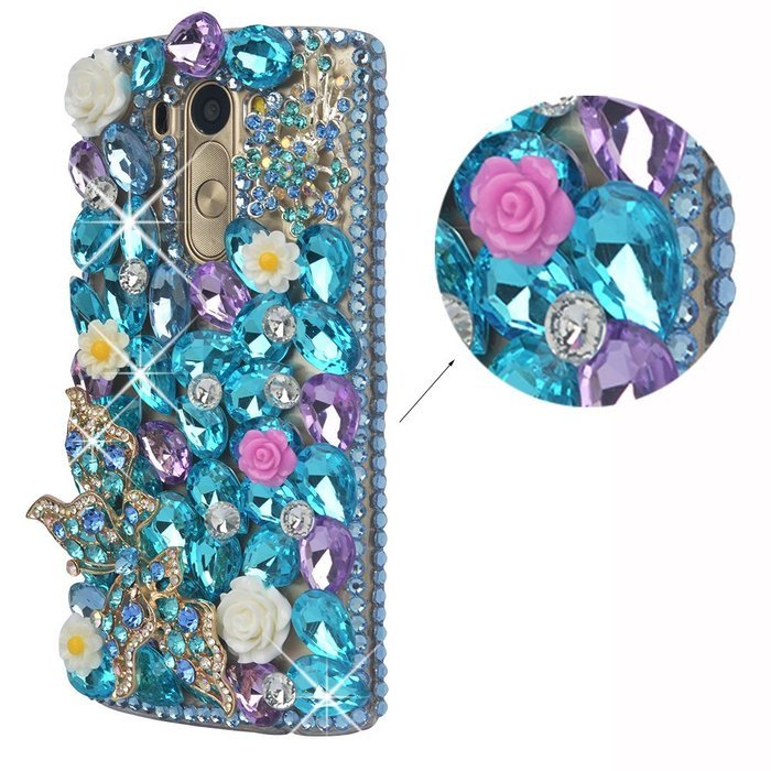 LG G Stylo Case, LG G Stylo Bling Case-Spritech(TM) 3D Handmade Colorful Diamond Bling with Butterfly Flower Decoration... N50