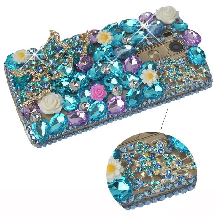 LG G Stylo Case, LG G Stylo Bling Case-Spritech(TM) 3D Handmade Colorful Diamond Bling with Butterfly Flower Decoration... N51