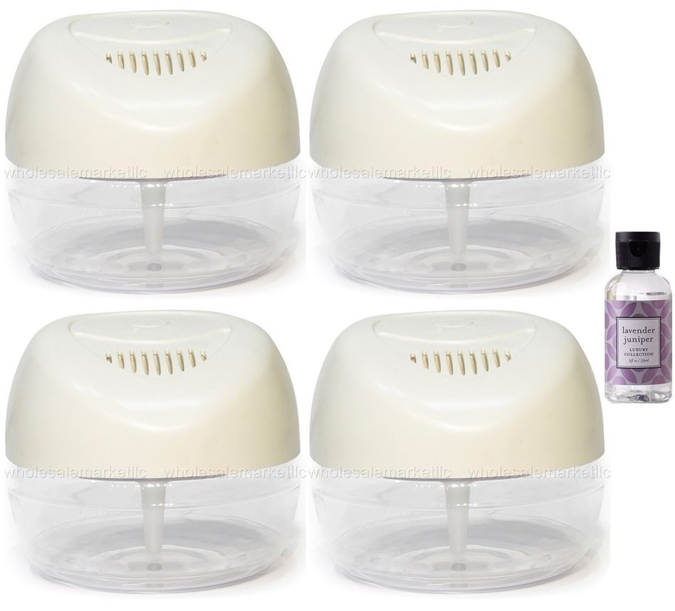 4 New Fresh Aire Machines with Rainbow Rainmate Lavender Fragrance. White Color with 6 LED Color Changing Lights