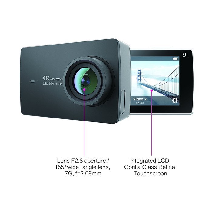 YI 4K Action Camera with Selfie Stick & Bluetooth Remote (US Edition) Night Black N7