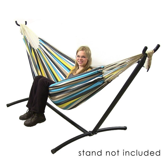 Sunnydaze Premium 100 % Natural Tightly Woven Cotton Double Brazilian Hammock and Stand Set, Ocean View, 400 Pound... N8