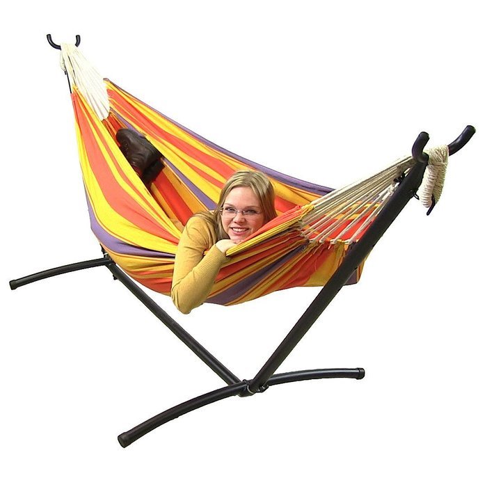 Sunnydaze Premium 100 % Natural Tightly Woven Cotton Double Brazilian Hammock and Stand Set, Ocean View, 400 Pound... N11