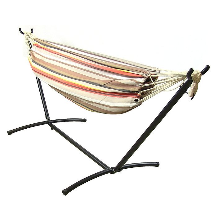 Sunnydaze Premium 100 % Natural Tightly Woven Cotton Double Brazilian Hammock and Stand Set, Ocean View, 400 Pound... N12