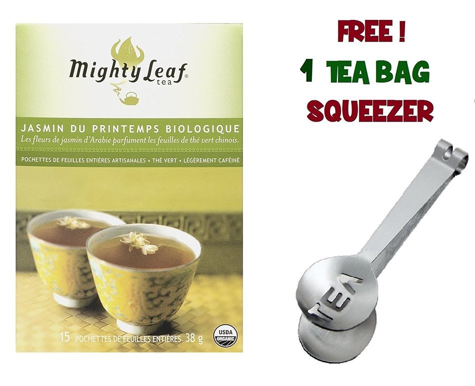 Mighty Leaf Tea , Organic Green Spring Jasmine ,(With FREE Tea Bag Squeezer) (3 Pack) N2