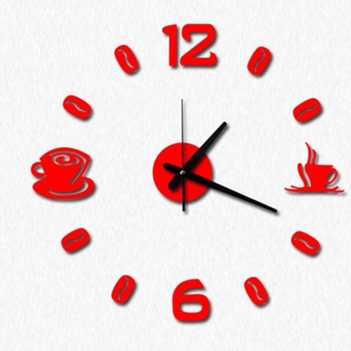 MuLuo American Style Living Room Coffee Cup DIY Wall Clock 3D Wall Stickers Watches Three colors red N5