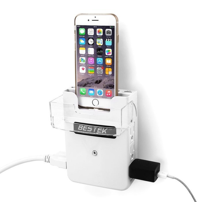 BESTEK 6-Outlet Upgraded Wall-Mount Surge Protector with 5.2A 4 USB Charging Station and Phone Charging Dock