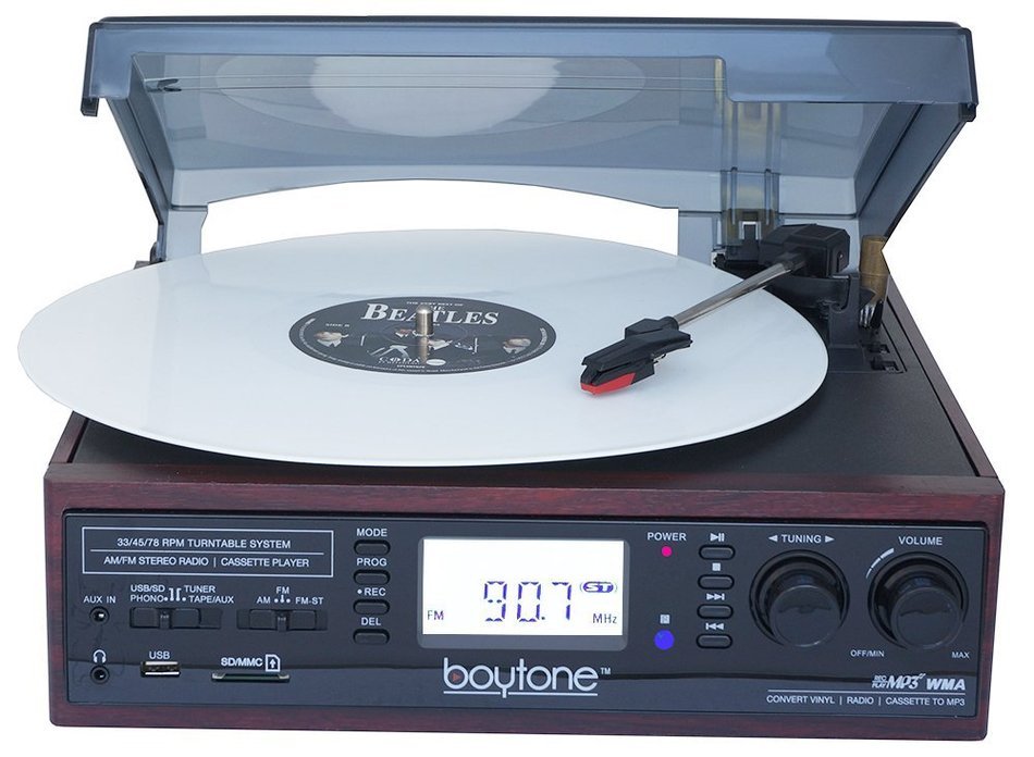 Boytone BT-19DJM-C 3-speed Turntable, 2 Built in Speakers Large Digital Display AM/FM, Cassette, USB/SD/AUX/MP3...