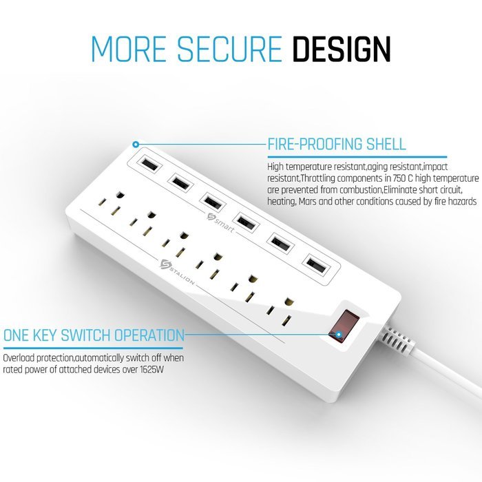 Stalion Surge Protector Power Strip Socket 900 Joule with 6-USB Charging Ports & 6-Outlets Universal for Home... N2