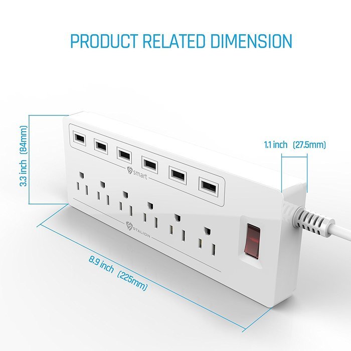 Stalion Surge Protector Power Strip Socket 900 Joule with 6-USB Charging Ports & 6-Outlets Universal for Home... N3